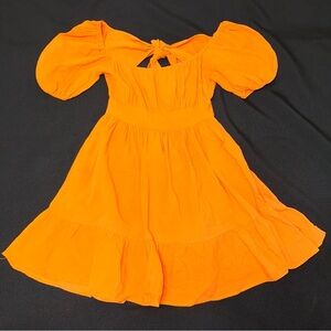 SHEIN‎ dress size XS orange puff sleeves tie back